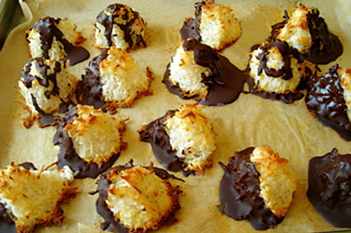 Chocolate-Dipped, Eggless Macaroons