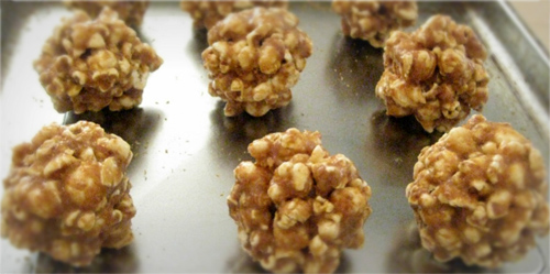 Coconut, Peanut Butter Popcorn Balls
