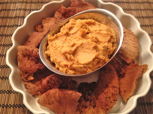 Maple Sweet Potato Hummus with Whole Grain Pita Chips
