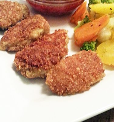 Coconut Chicken Strips with Blackberry, Mango Sauce