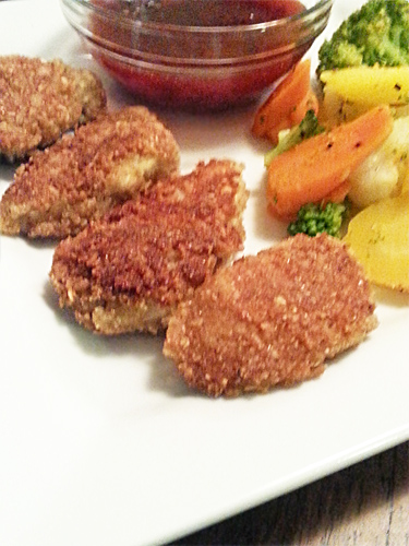 Coconut Chicken Strips with Blackberry, Mango Sauce