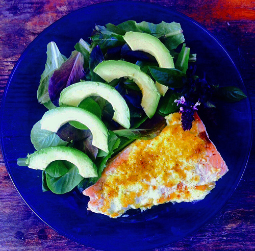 Baked Salmon with Creamy Roasted Garlic Sauce
